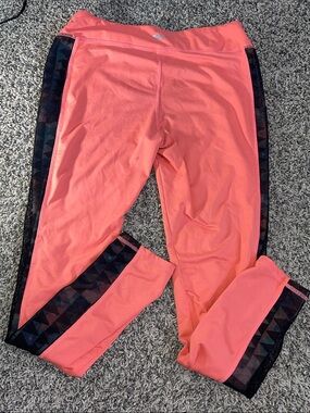 Girls pants XL 16 Coral Athletic Leggings Black mesh Geometric Side Panels